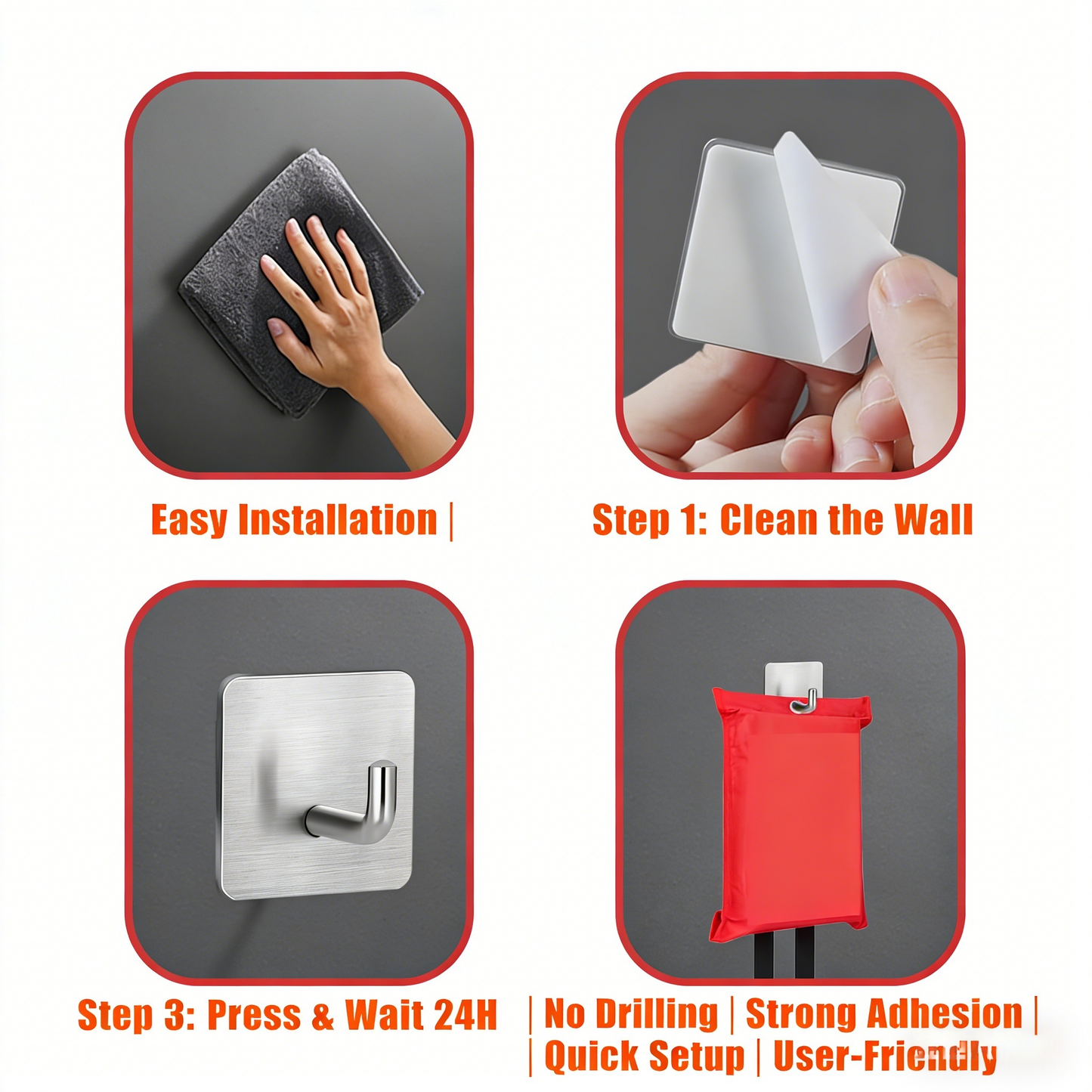 Adhesive Stainless Steel Wall Hooks (No Drilling)