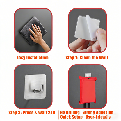 Adhesive Stainless Steel Wall Hooks (No Drilling)