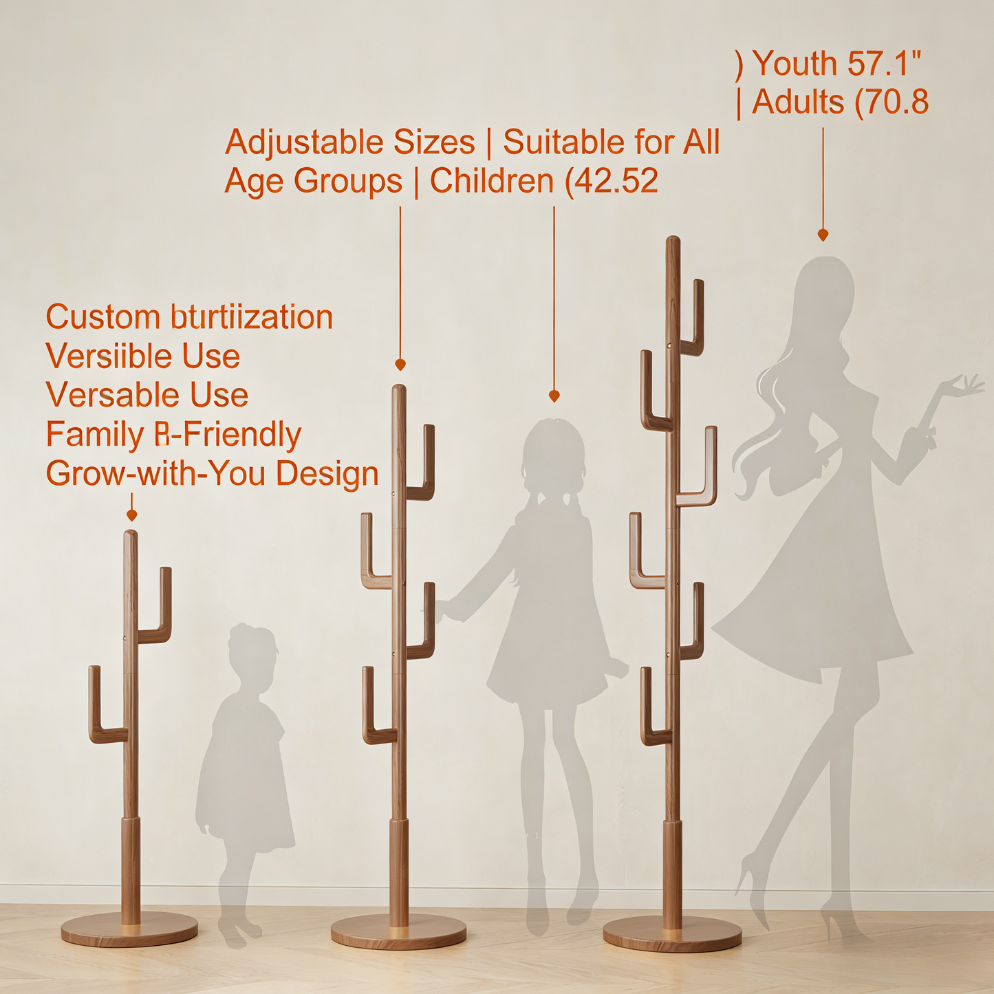 Adjustable Cactus-Shaped Wooden Coat Rack