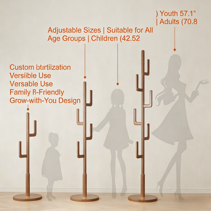 Adjustable Cactus-Shaped Wooden Coat Rack