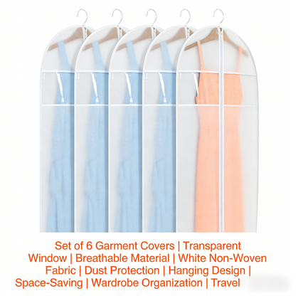 6-Pack Breathable Garment Covers (Hanging Design)