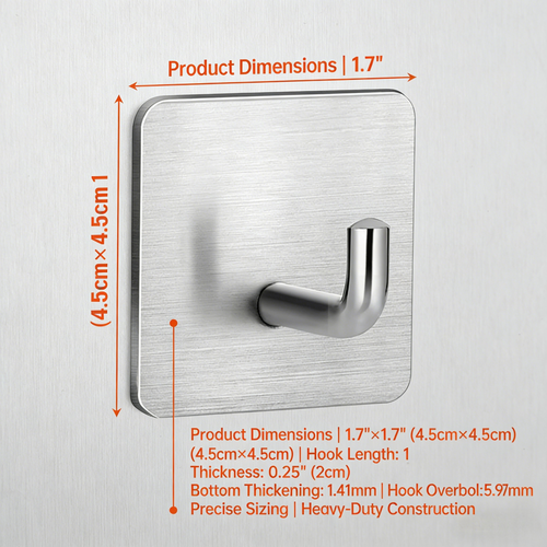 Adhesive Stainless Steel Wall Hooks (No Drilling)