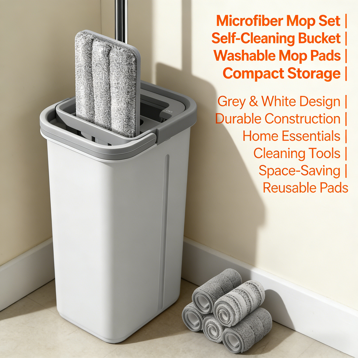 Self-Cleaning Microfiber Mop System with Reusable Pads