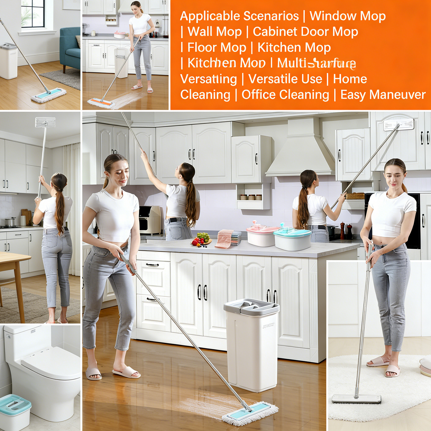 Self-Cleaning Microfiber Mop System with Reusable Pads