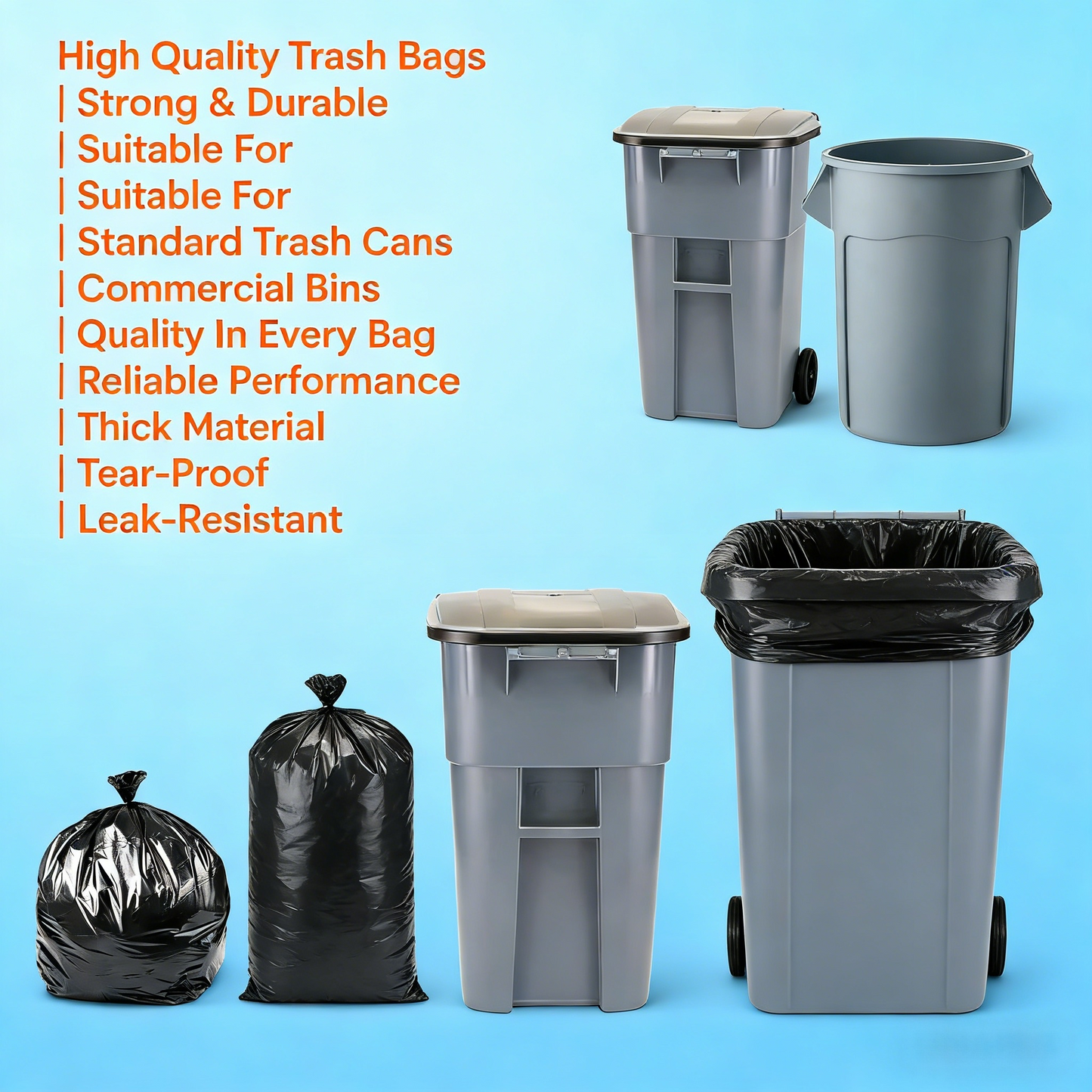 Heavy-Duty 95-60 Gallon Black Trash Bags (50-Pack)