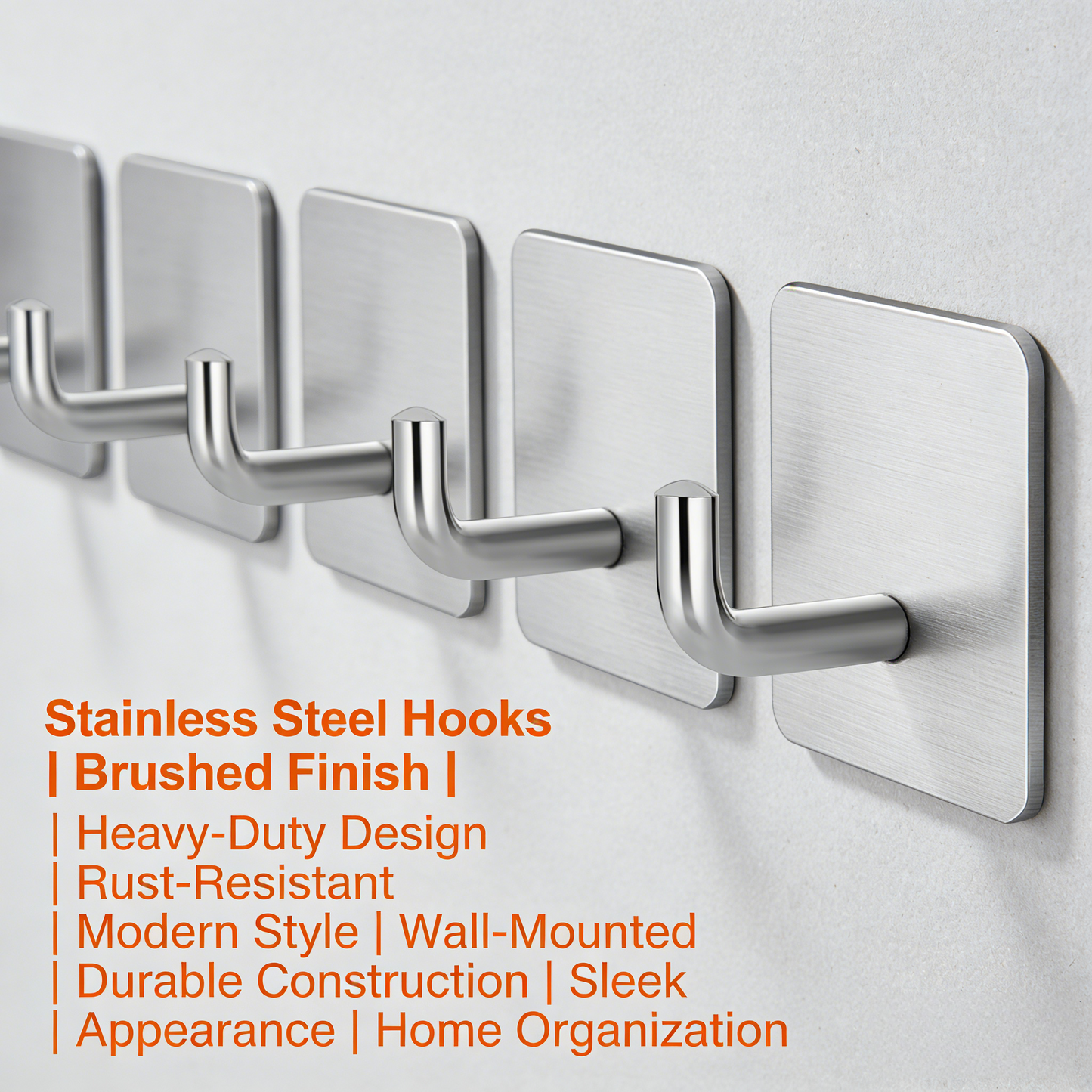 Adhesive Stainless Steel Wall Hooks (No Drilling)