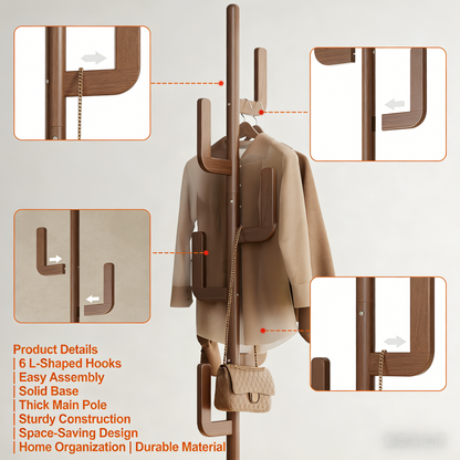 Adjustable Cactus-Shaped Wooden Coat Rack