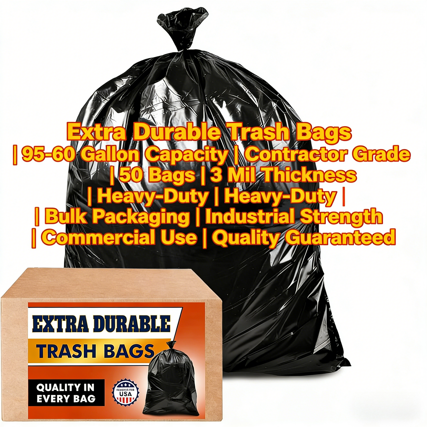Heavy-Duty 95-60 Gallon Black Trash Bags (50-Pack)