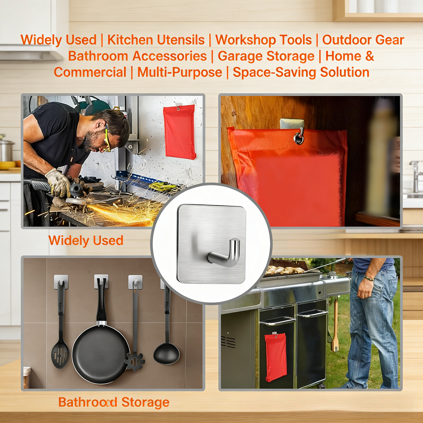 Adhesive Stainless Steel Wall Hooks (No Drilling)