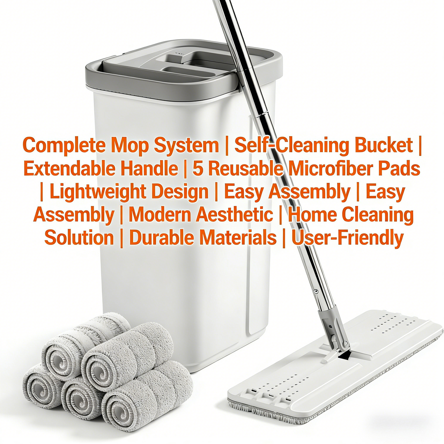 Self-Cleaning Microfiber Mop System with Reusable Pads